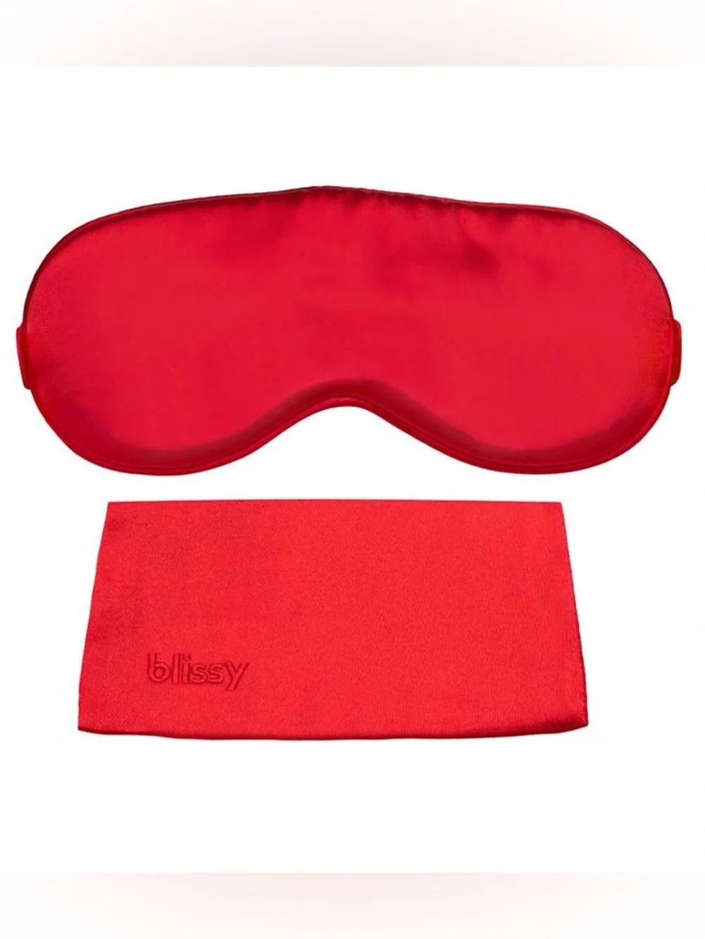 BLISSY 100% PURE MULBERRY SILK SLEEP MASK w/Travel Pouch in RED! NEW/SEALED BOX!